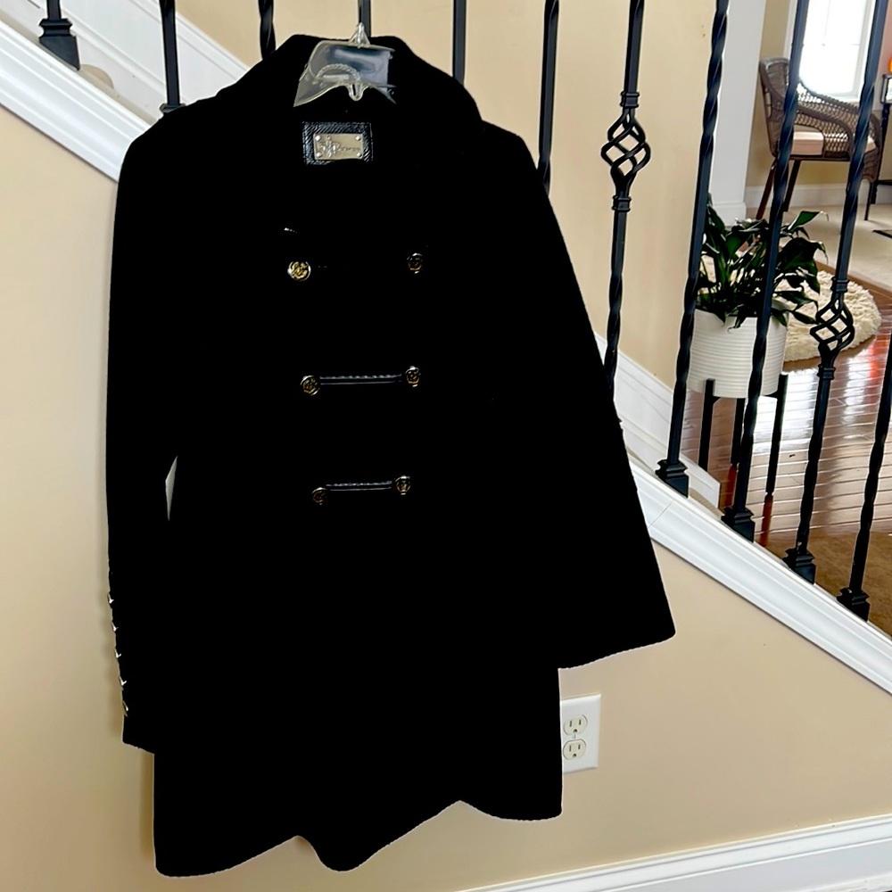 Mackage Asymmetric Button Front Wool Coat. Buttons on the sleeves.